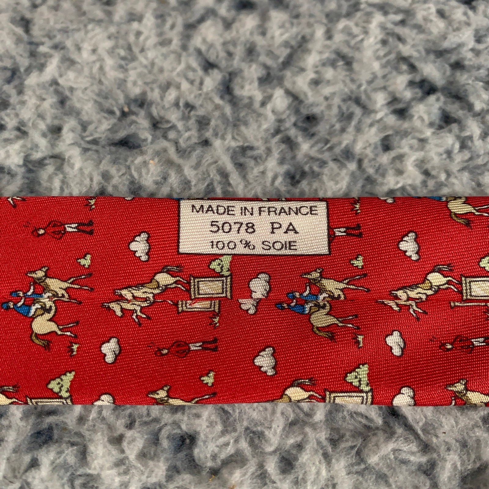 Hermes Silk Tie Mens OS Red Equestrian Jockey French Designer Jumping Horse