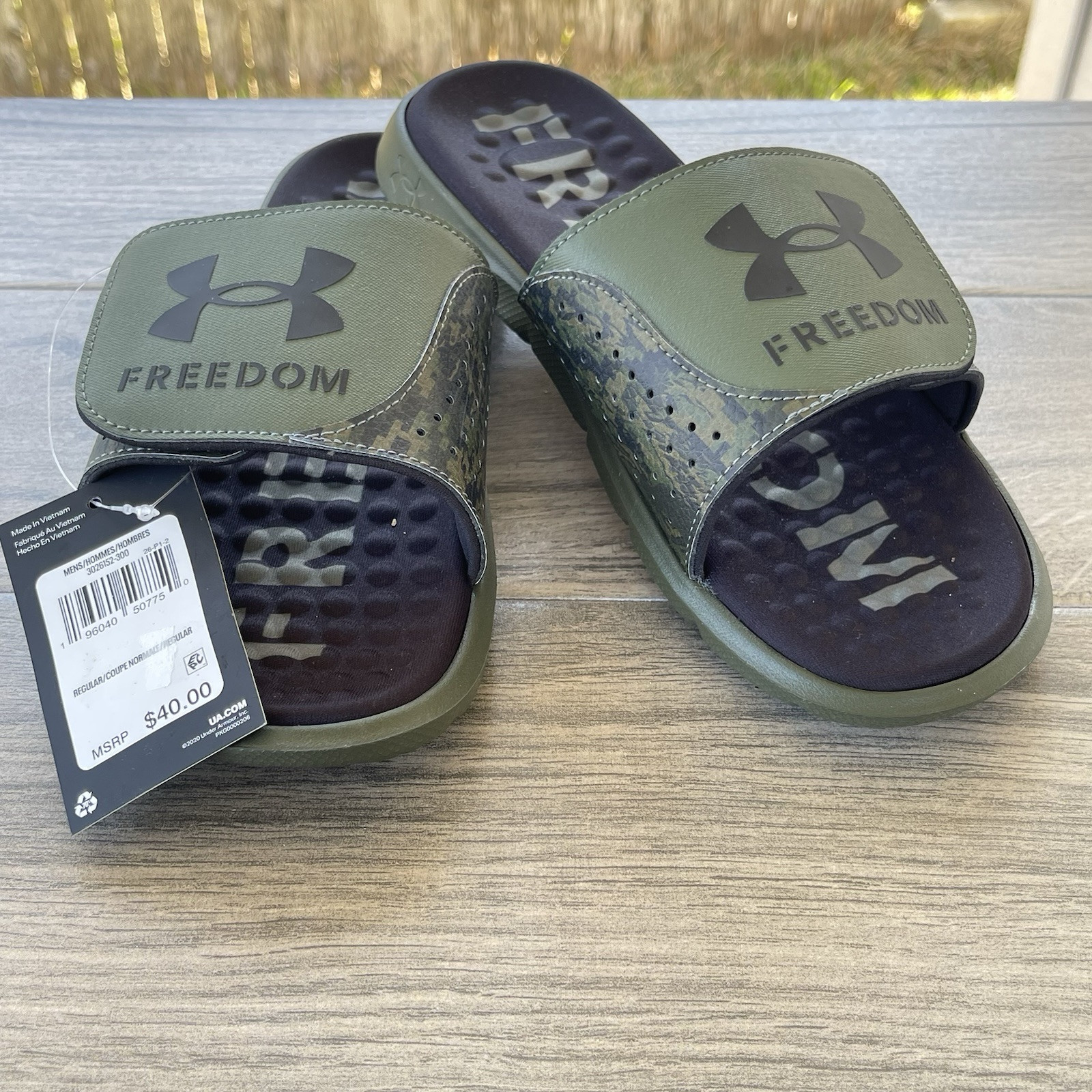 Under Armour UA Ignite Pro Slides Men 8.0 Green Camo Freedom Sandal 3026152 NEW