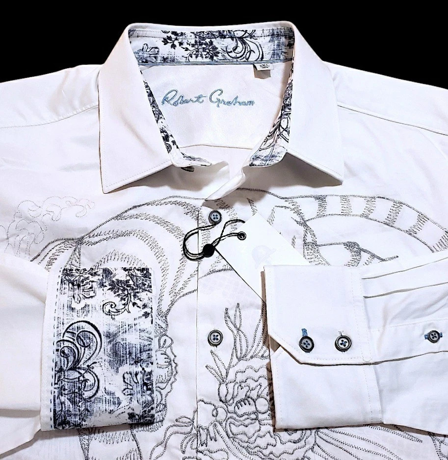 $378 Robert Graham Maelstorm Button Down Embroidery Tiger Dragon Paisley Shirt L