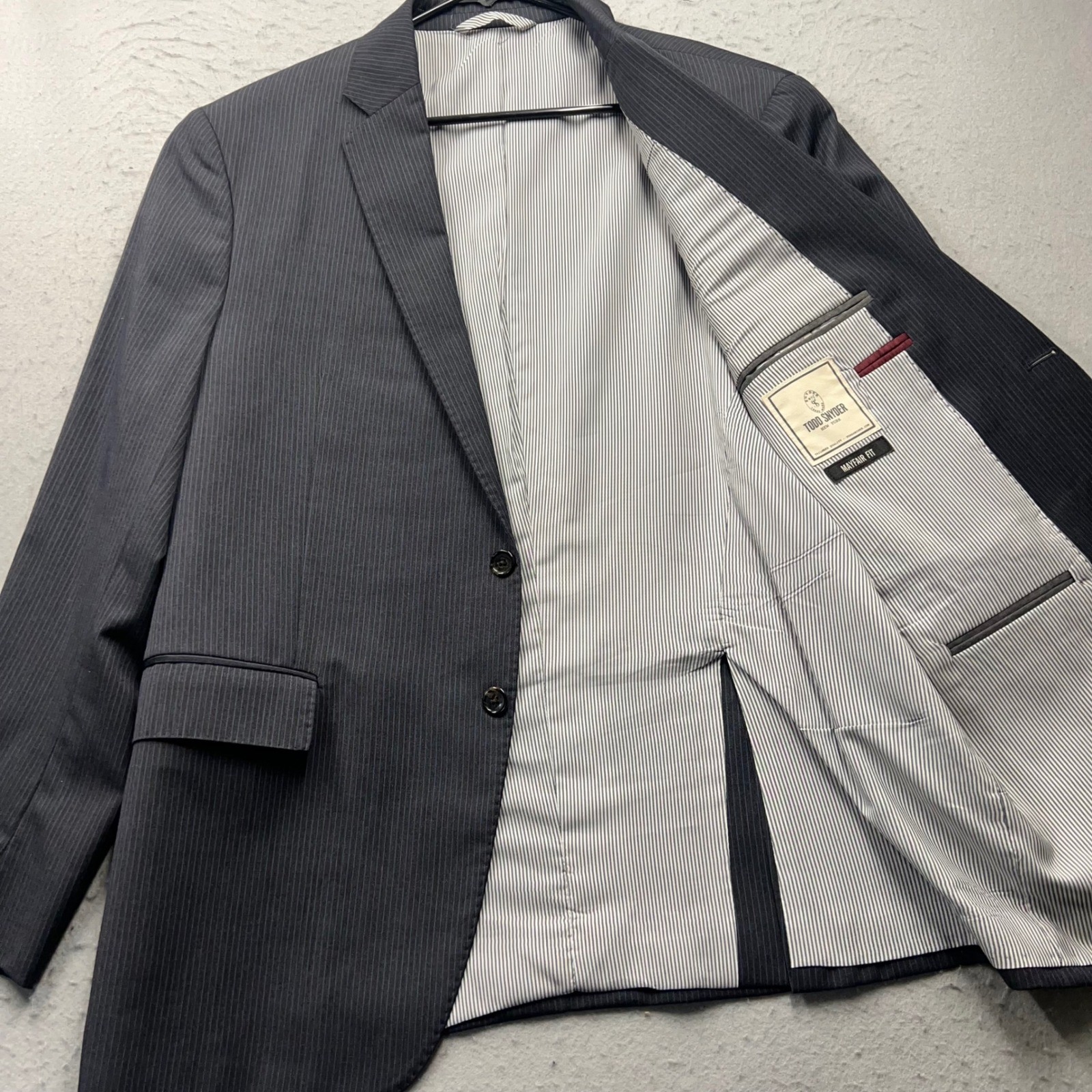 Todd Snyder Men Mayfair Fit Pinstripe Wool Suit Jacket Blazer Navy Grey 100 Wool