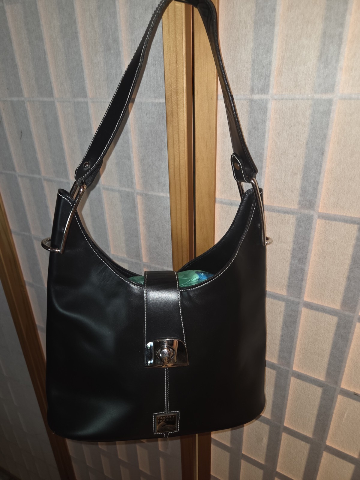 Dooney & Bourke Black Shoulder Bag Silver Hardware Buckle Strap Key Clip