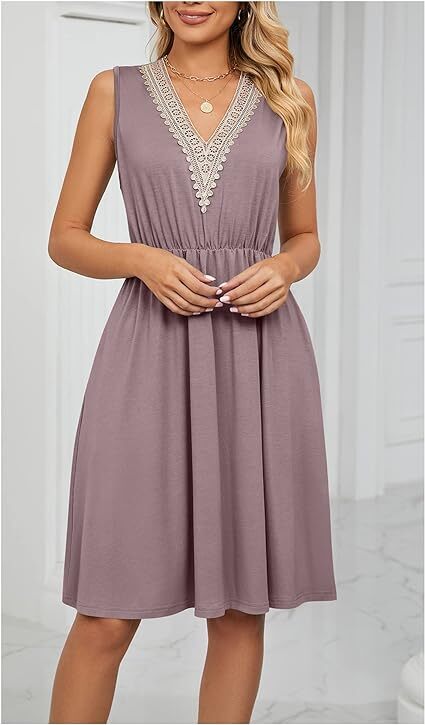 Spring and Summer Solid Color with Pocket Waist Dress