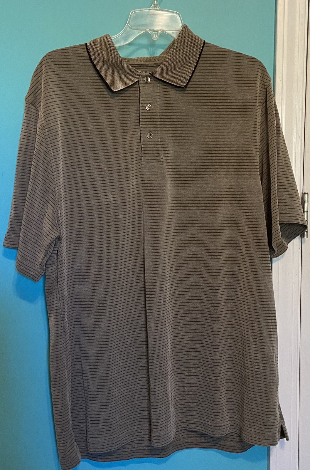 Roundtree & Yorke Men’s Polo Size L Beige/Black 68% Modal Rayon/32% Polyester