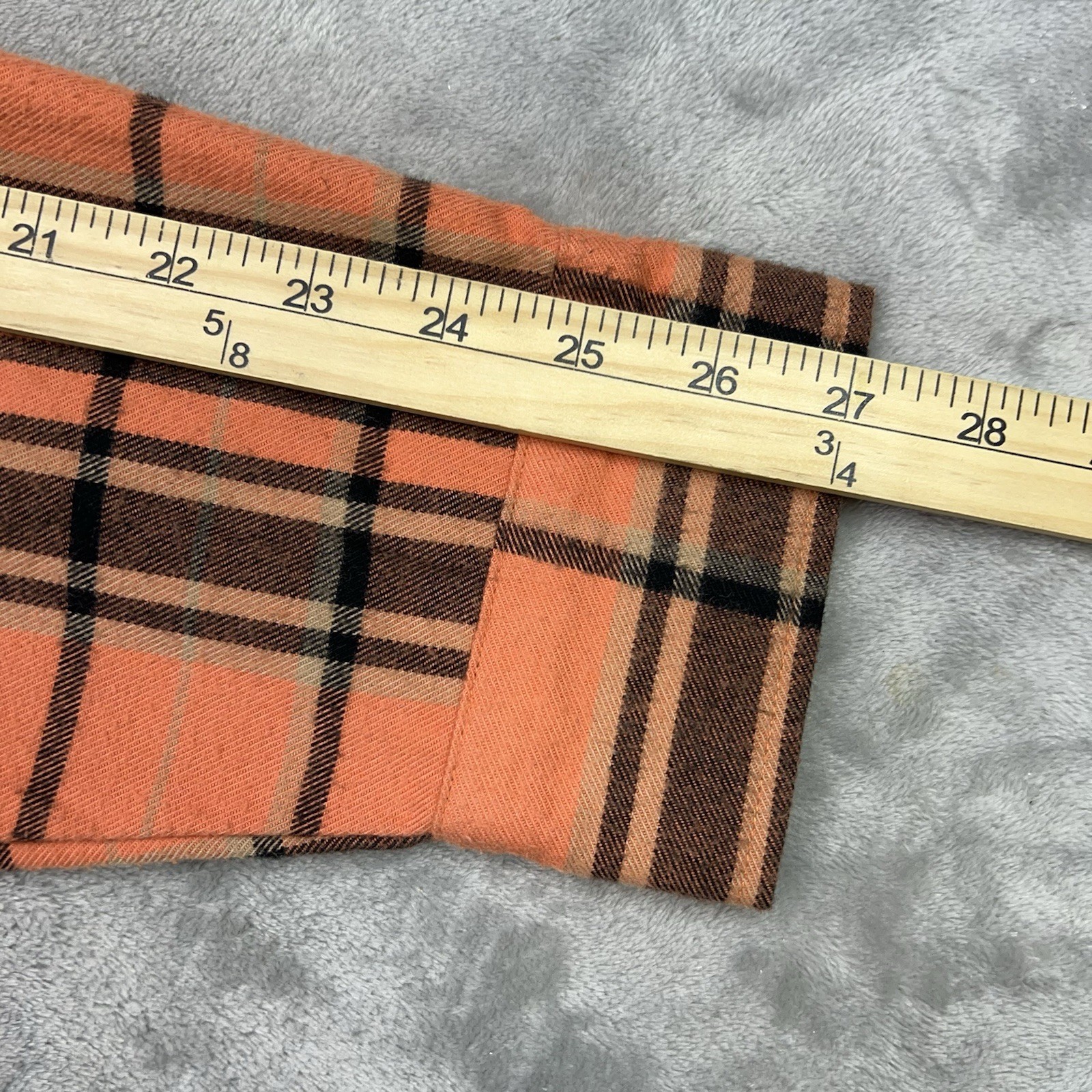 TROLL CO Men’s XL Flannel Shirt Orange Plaid Pearl Snap Street Workwear Utility