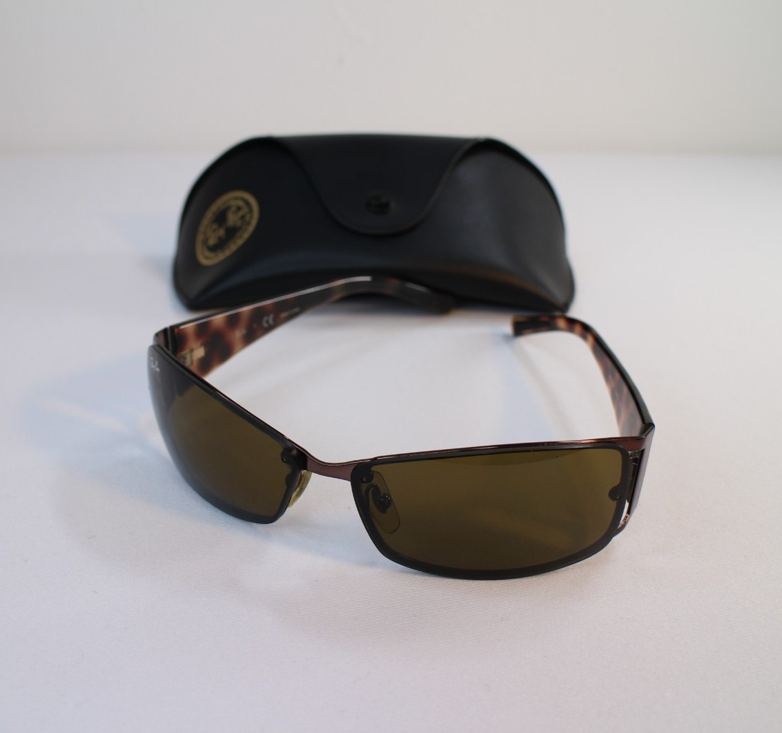 RAY BAN RB3394 014/73 62[]13mm 3N OLIVE BROWN LENS SLEEK WRAP SUNGLASSES w/CASE