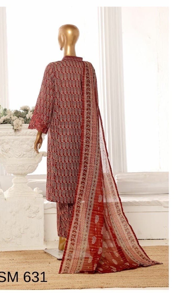 Bin Saeed Premium Lawn Cotton 3 Pc Suit-Cut Work Emb- Aline Style-M & L – $42