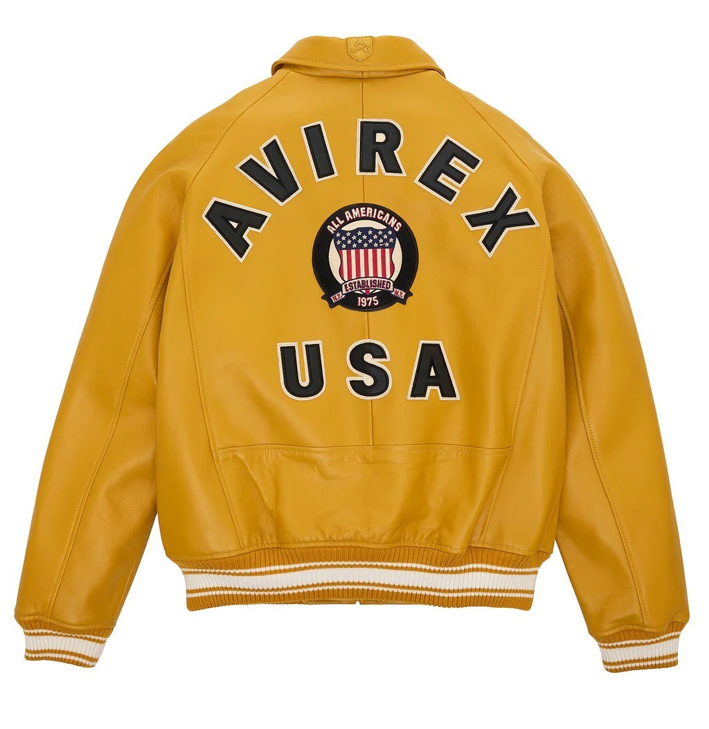 Men’s Avirex Yellow USA Icon Genuine Cowhide Leather Flight Bomber Jacket 4XL