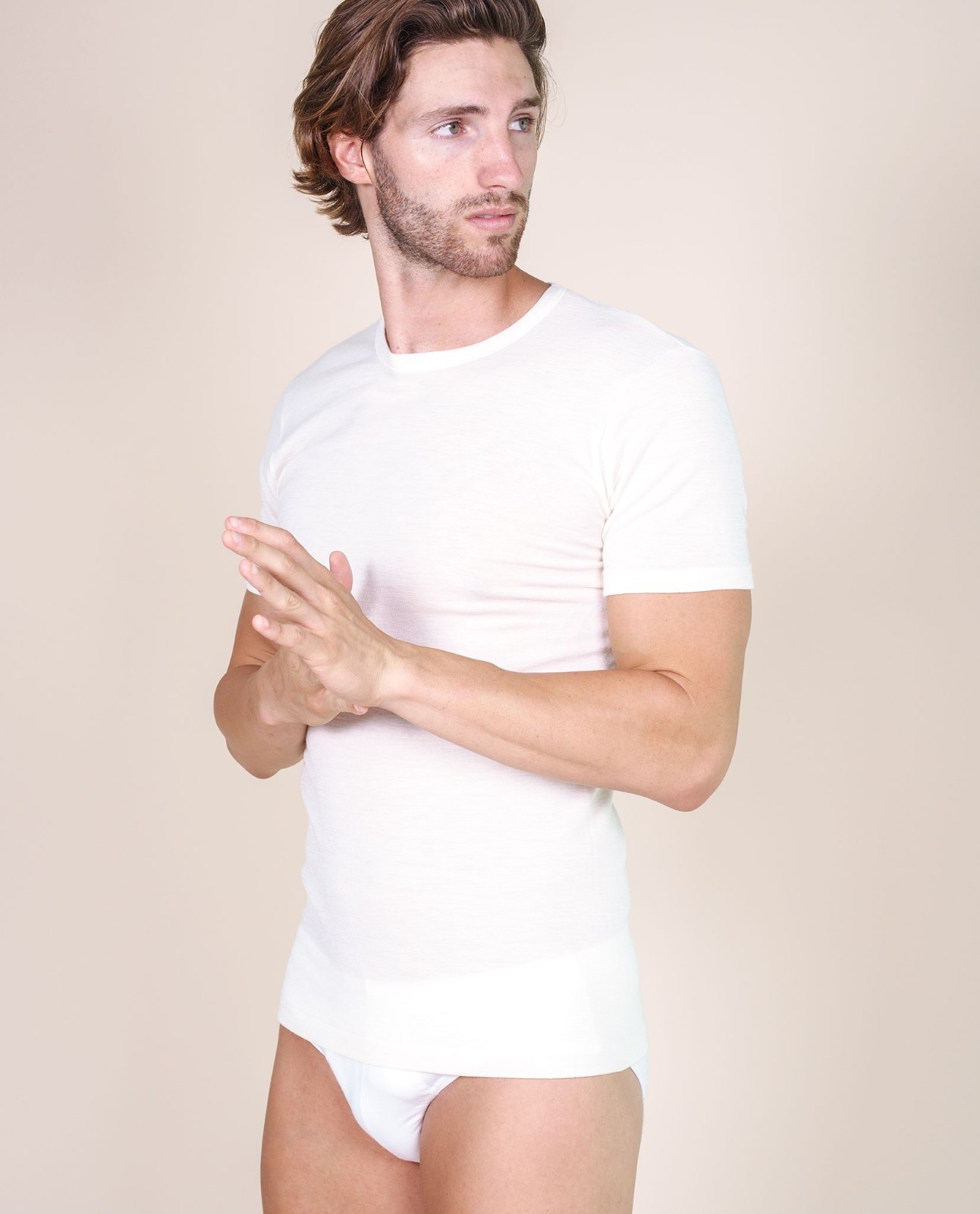 EGI Luxury Wool Blend Men’s Short Sleeve T-Shirt. Made in Italy (468)