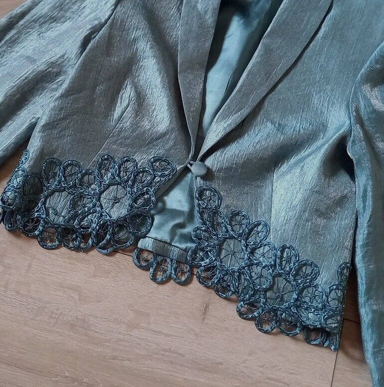 Gina Bacconi Duck Egg Dress & Jacket Faux Silk Embellished Wedding Occasion UK8