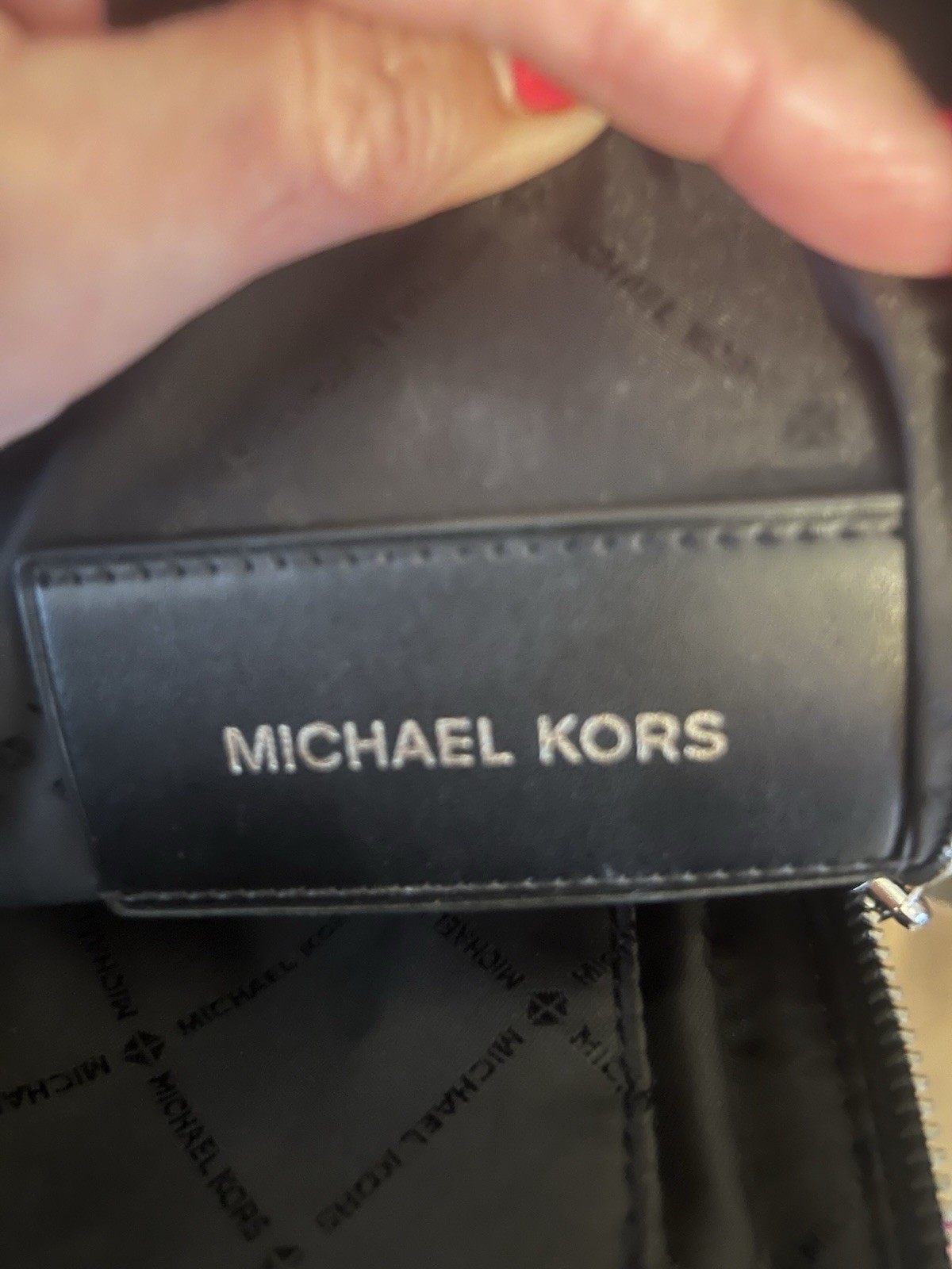 Michael Kors Logo Pattern Zip Small Crossbody Bag Red Black Silver Hardware