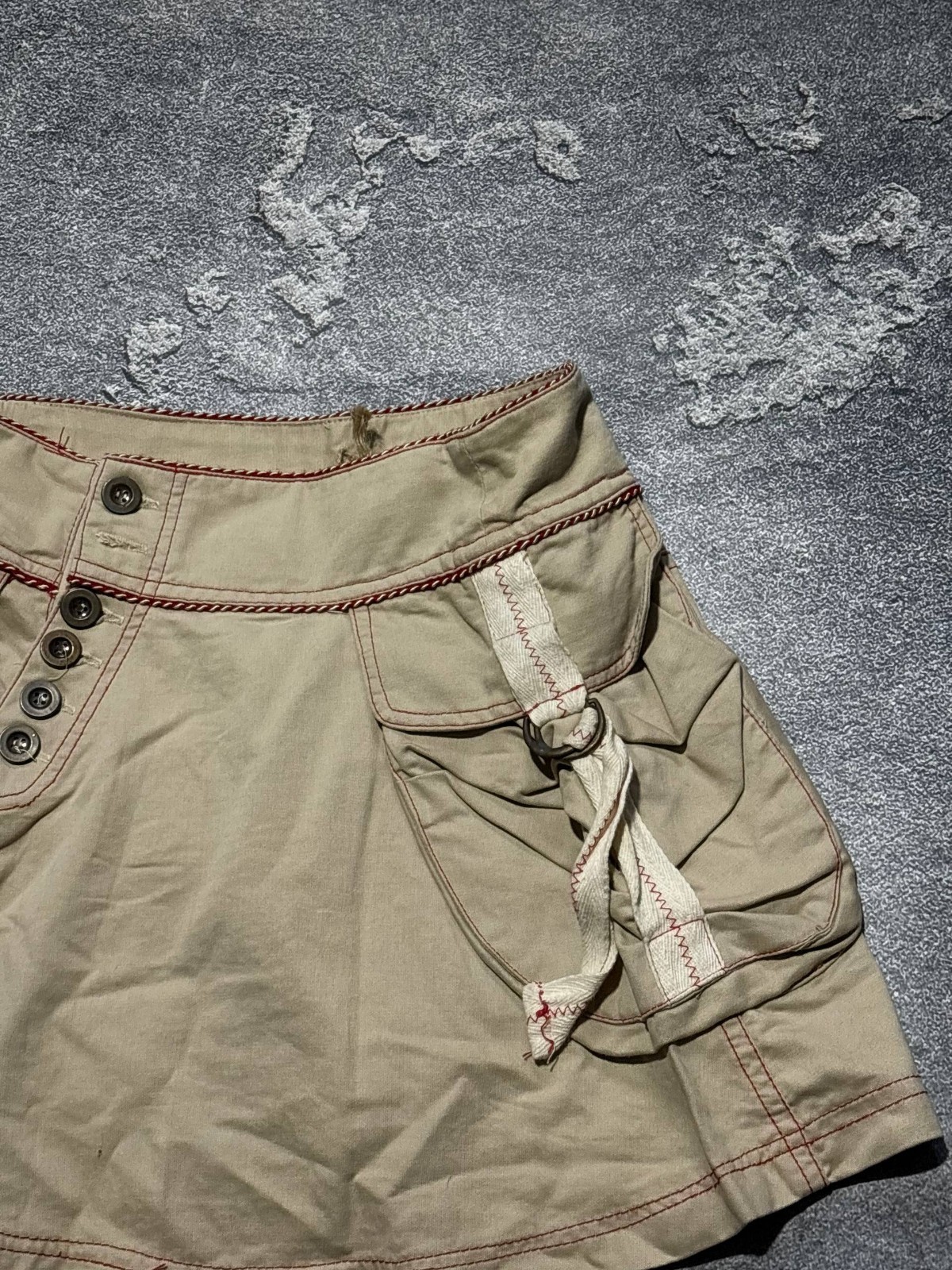 Morgan De Toi Beige Cargo Mini Skirt Goblincore Fairycore Embroidered Size M