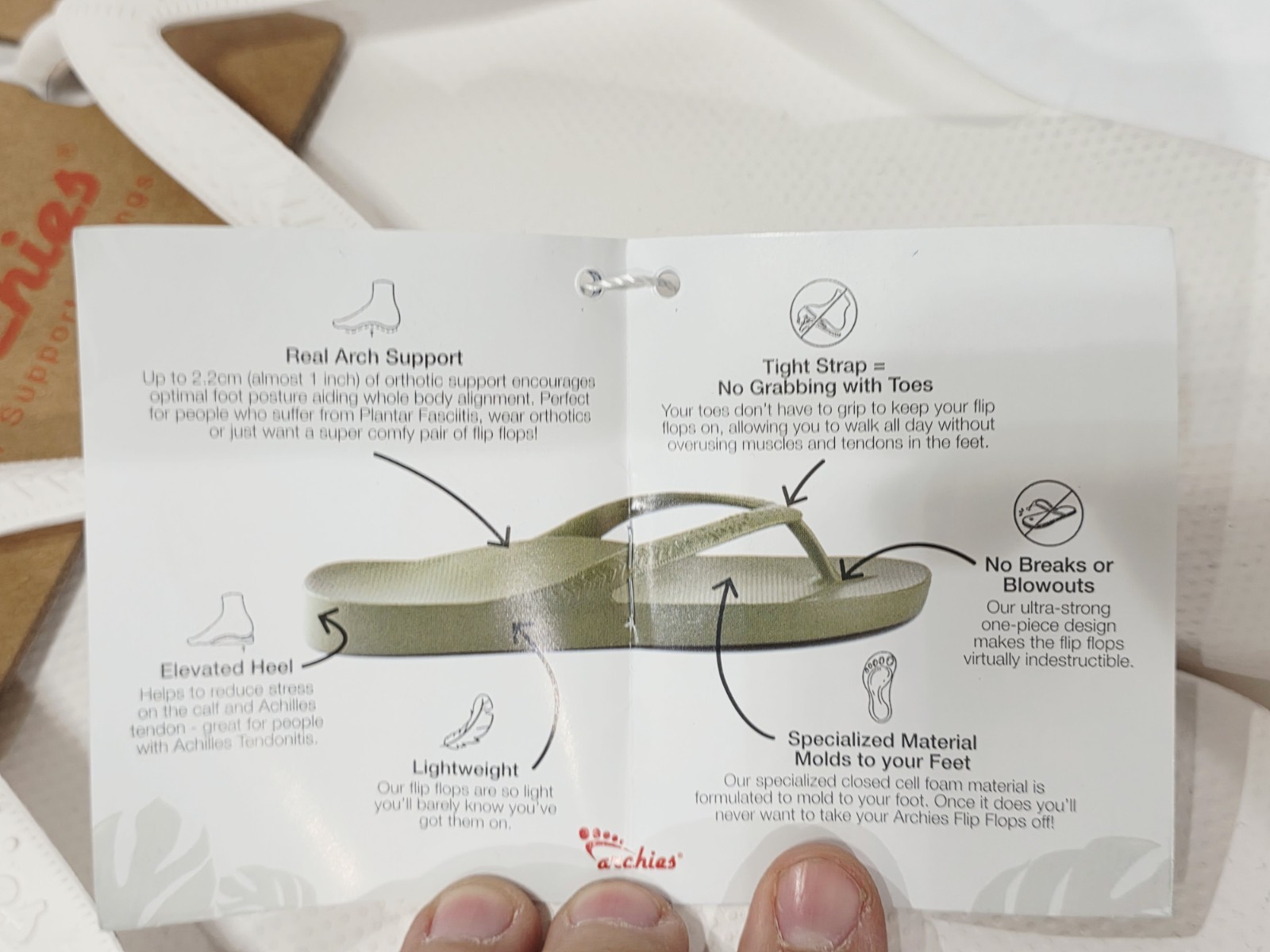 Archies Arch Support Thong WHITE LEATHER Flip Flops Sandal Men 8 Women 9 New