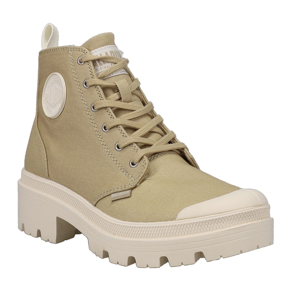 Palladium Pallabase Round Toe Platform Zippered Booties Womens Beige Casual Boot