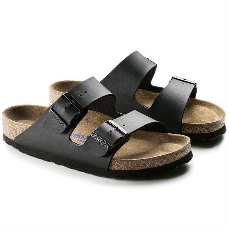 Birkenstock Arizona Black Birko-Flor Leather Soft Footbed Unisex Casual Sandals