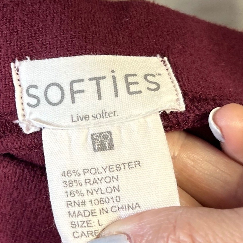 Softies Cozy Minimalist Lounge Set Large Wide Leg V-Neck Two Piece Burgundy