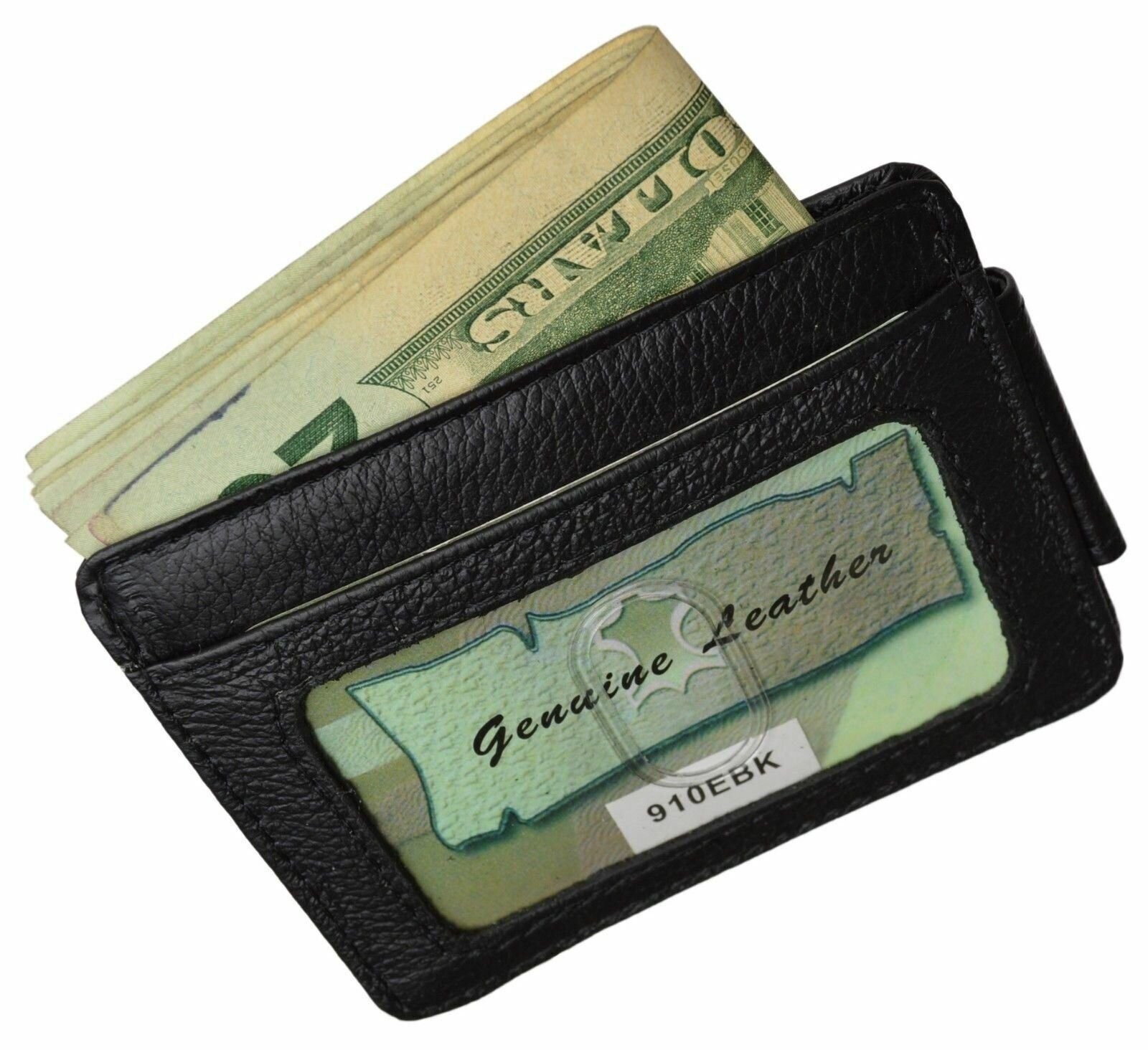Black Men’s Leather Slim Money Clip Front Pocket Wallet Thin Credit Card Holder