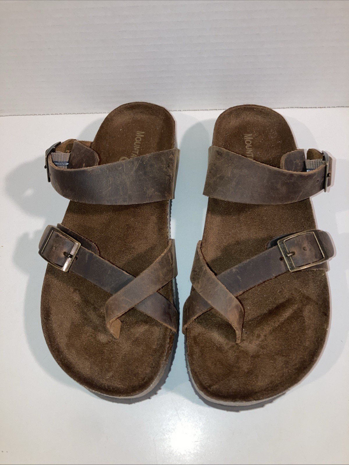 Mountain Sole Women’s Easy Slip-On Two Loop Design Leather Sandal Brown Size 7 M