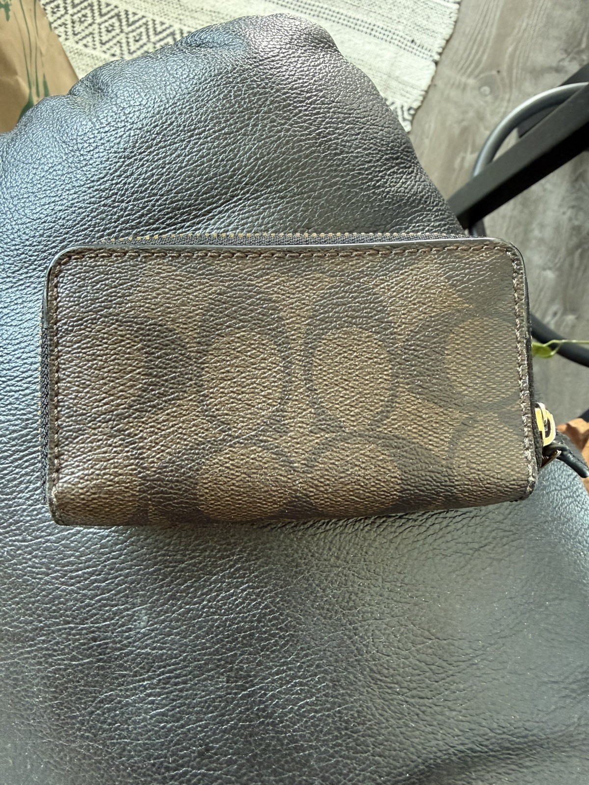 Coach Women’s Slim Double Zip Wallet – Brown pebbled leather 2.75 x 4.5 inches