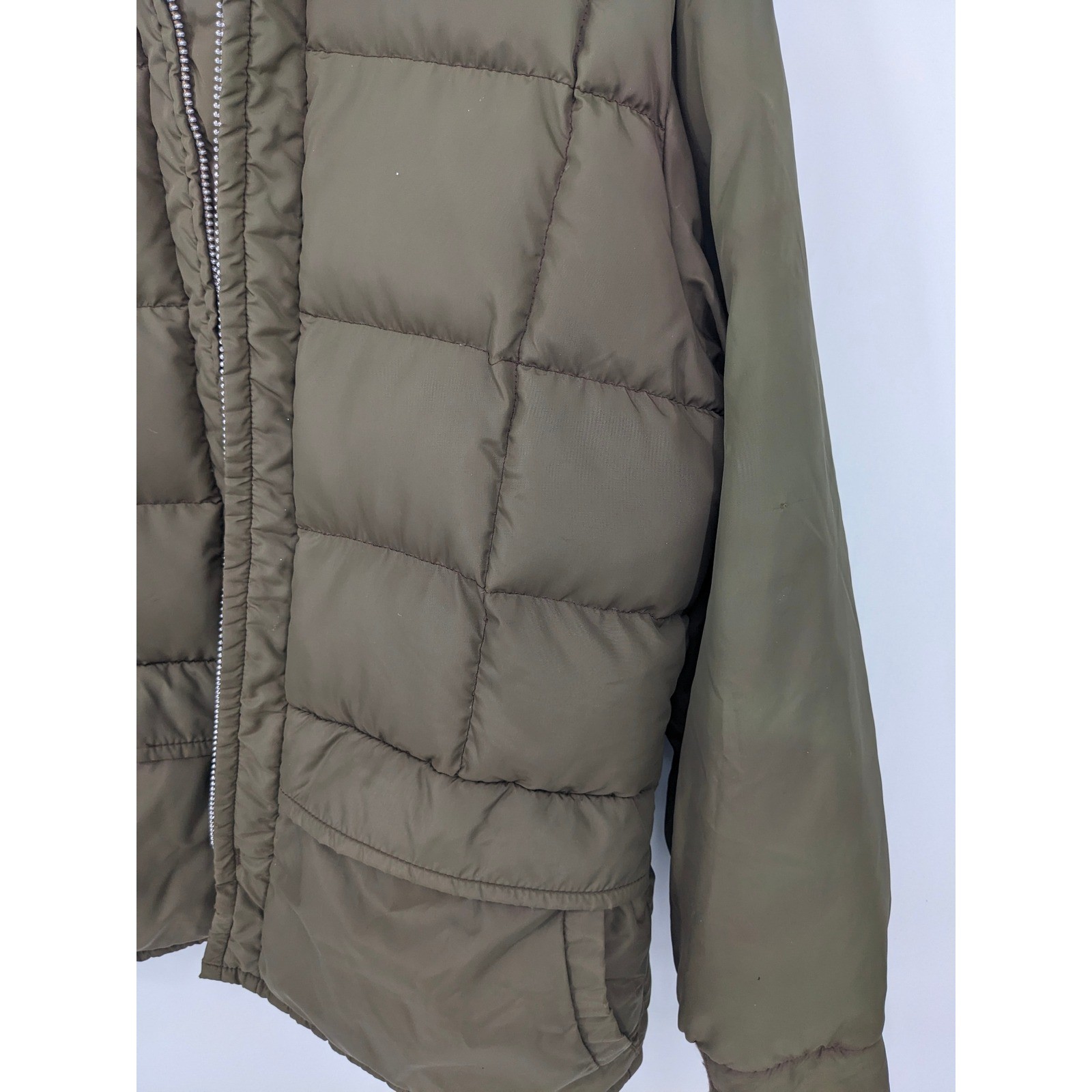 Vintage Tempco Goose Down Puffer Jacket Women 14 Green Sherpa Collar Made in USA