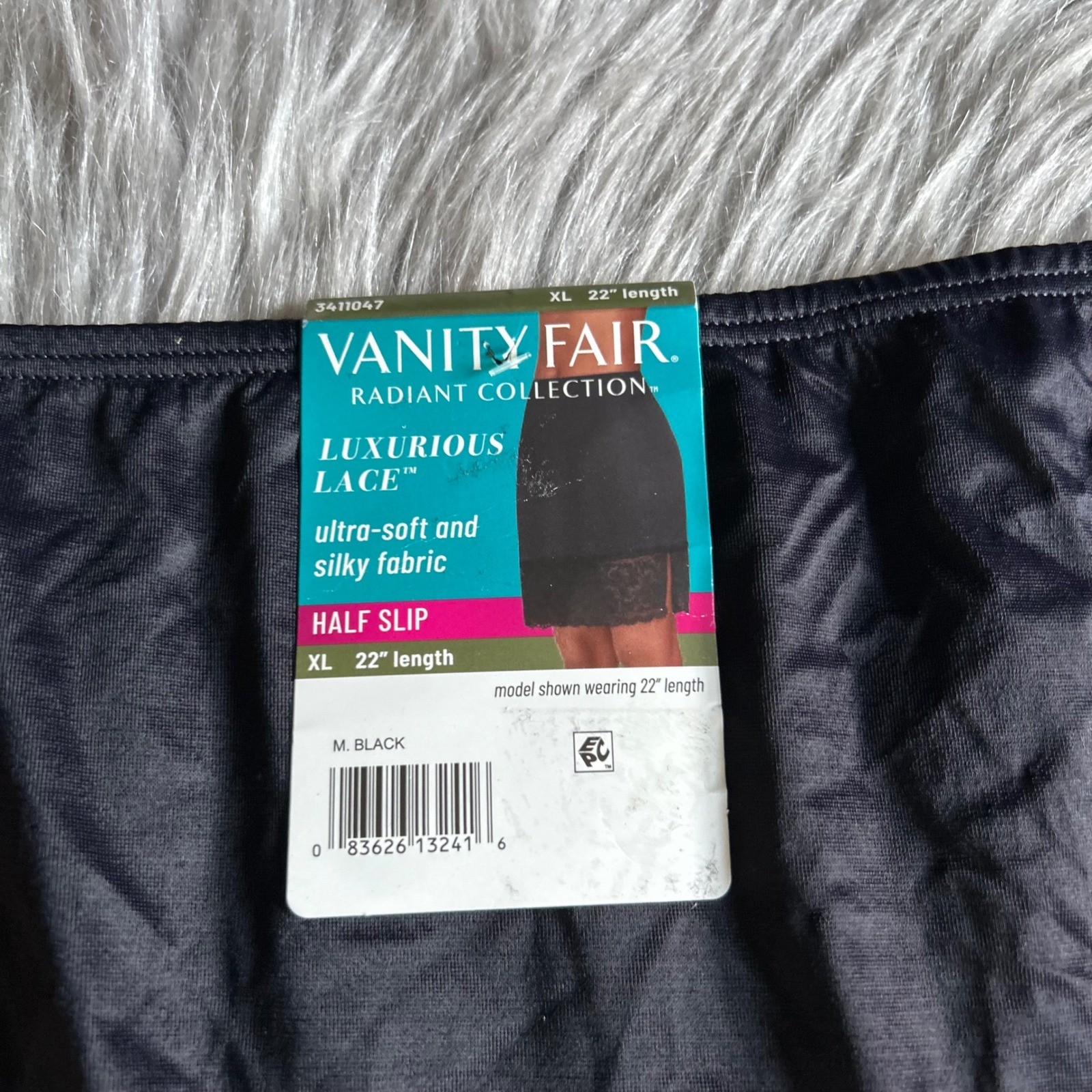 Vanity Fair Radiant Collection Half Slip Womens Size XL 22″ Black Floral Lace