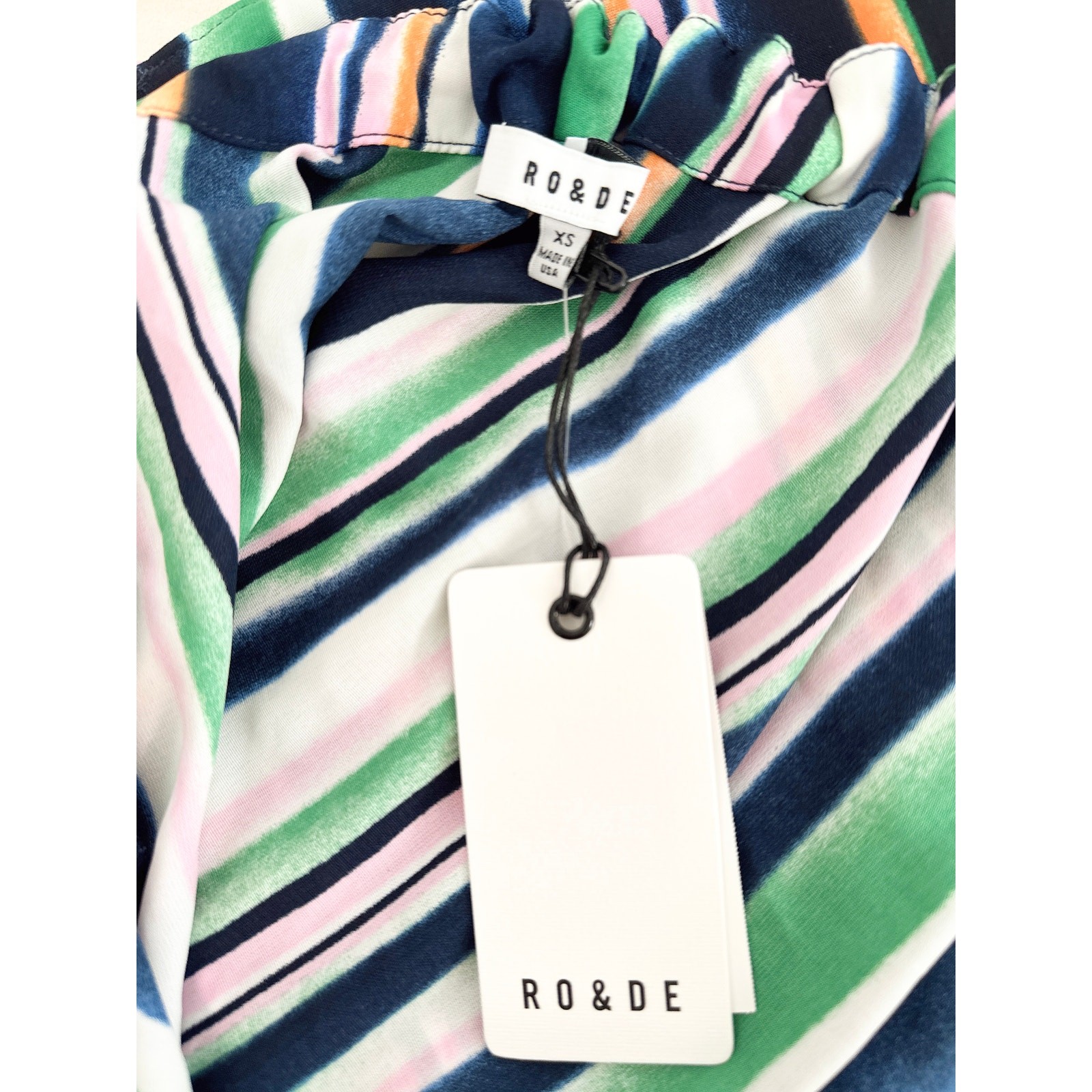 RO&DE Asymmetrical One Shoulder Striped Ruffle Smocked Oversize Top Bohochic XS