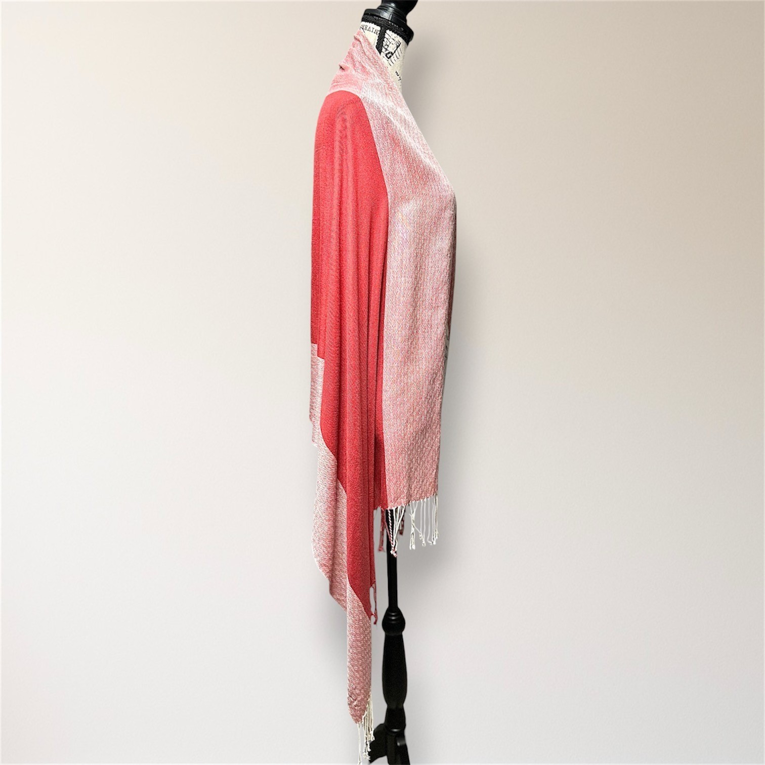 Pashmina 100% Pashmina Jacquard Fringe Shawl Wrap Pink Coral Reversible Travel