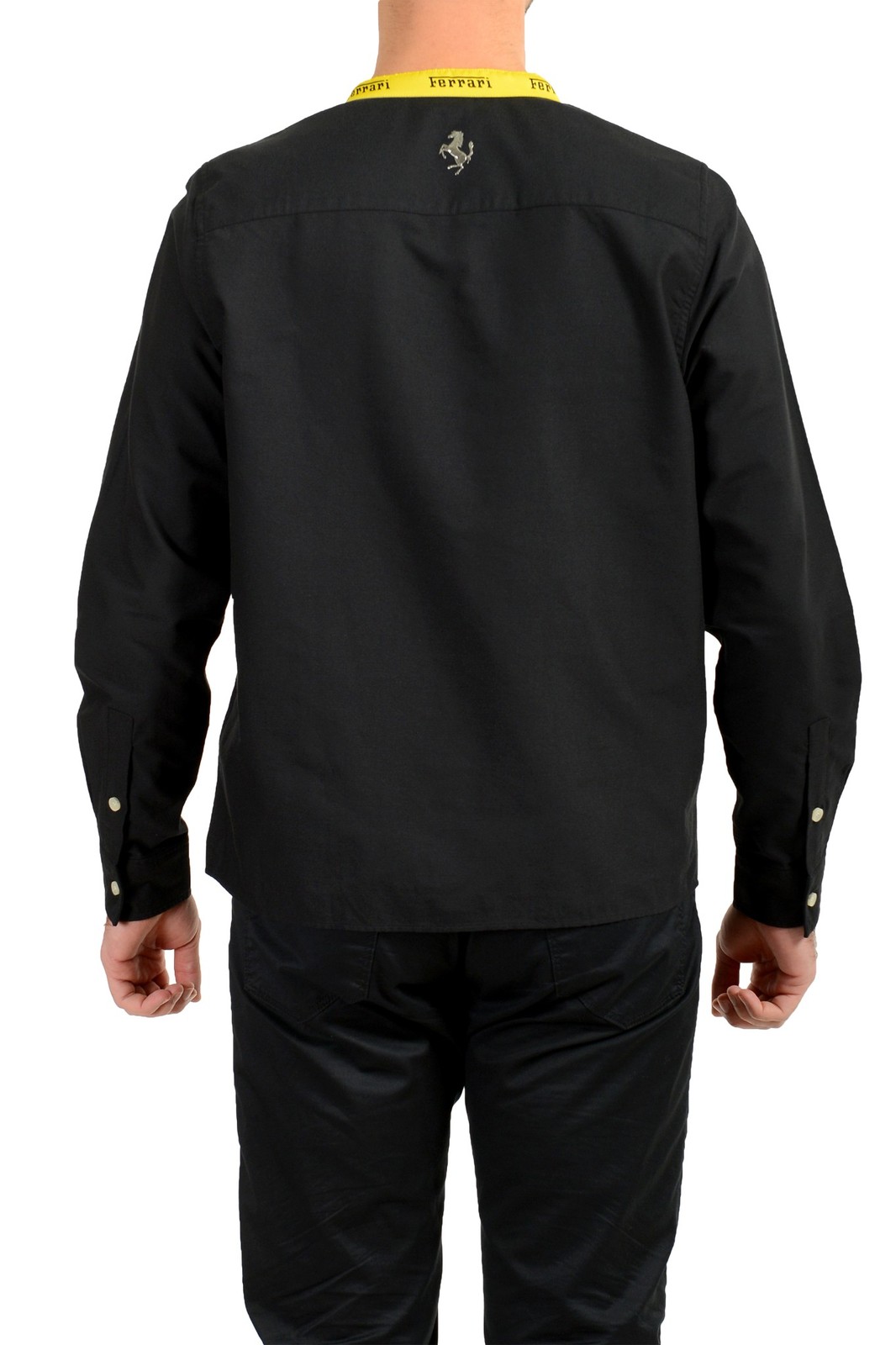 Scuderia Ferrari Men’s Black Collarless Oxford Caban Shirt US XL IT 54