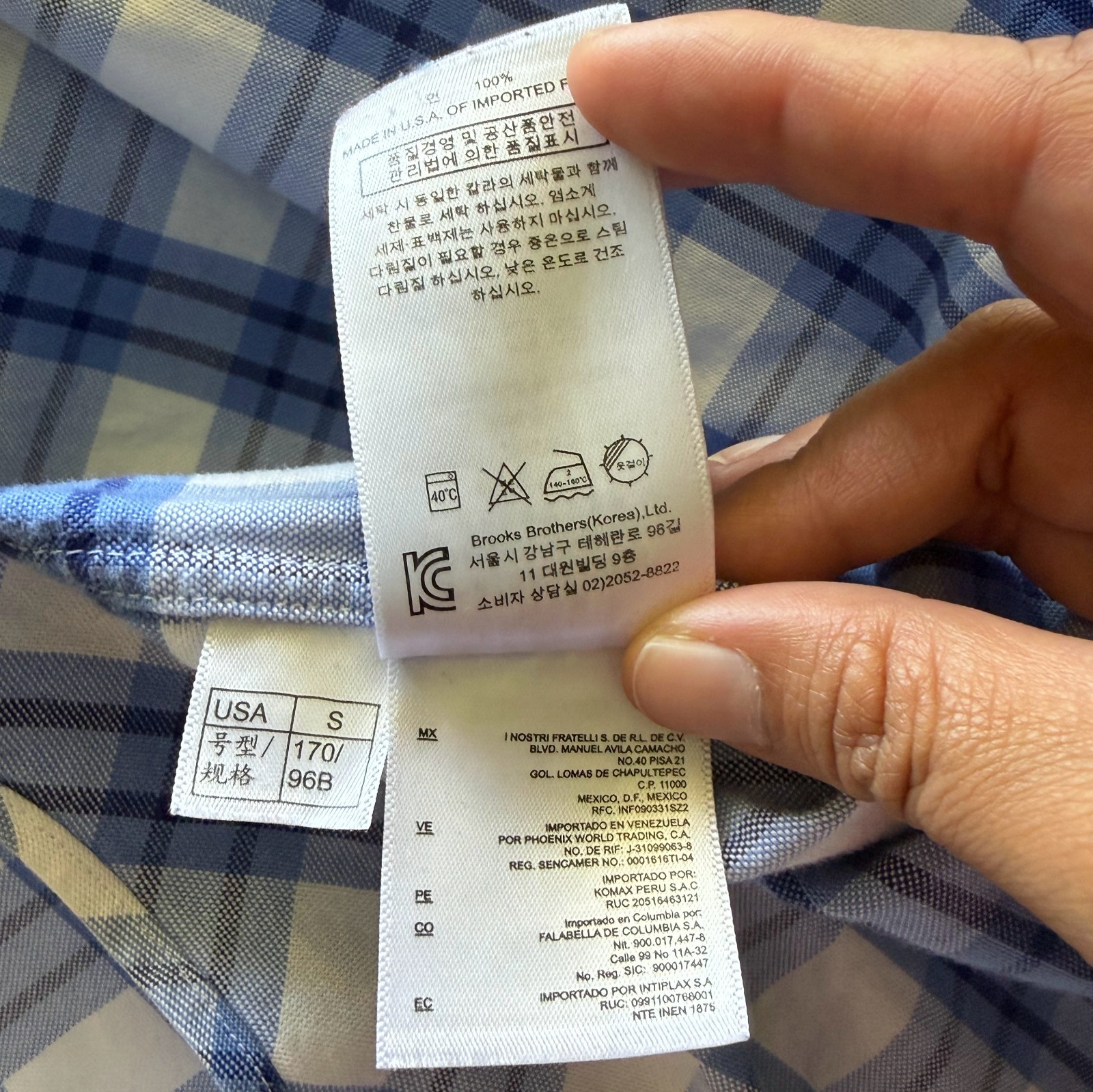 Brooks Brothers Milano Shirt S Small Blue Plaid Supima Cotton Made in USA Slim