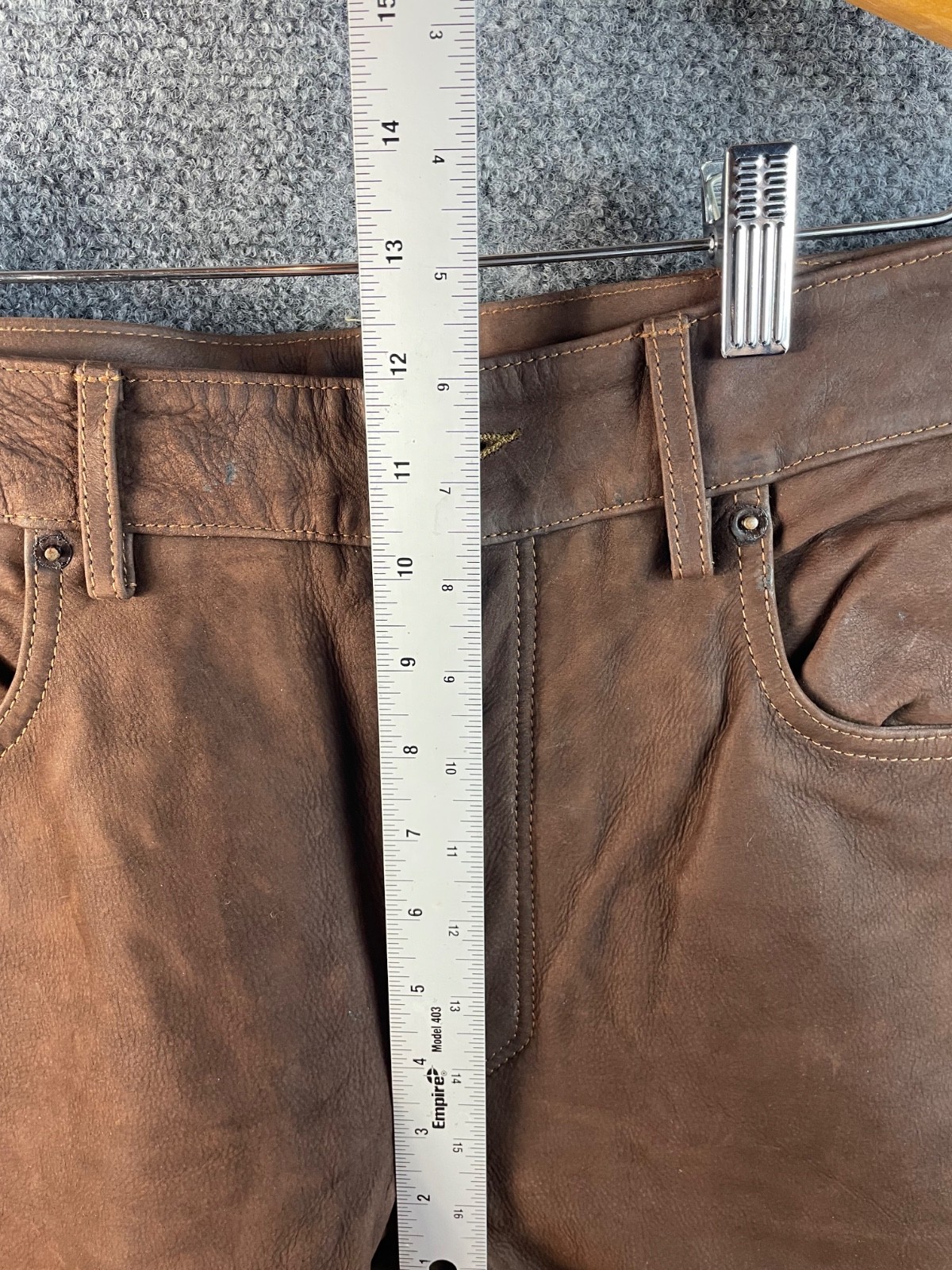 VACHETTE Button Down Viscose Jeans 34 Brown Cowhide Leather Mens