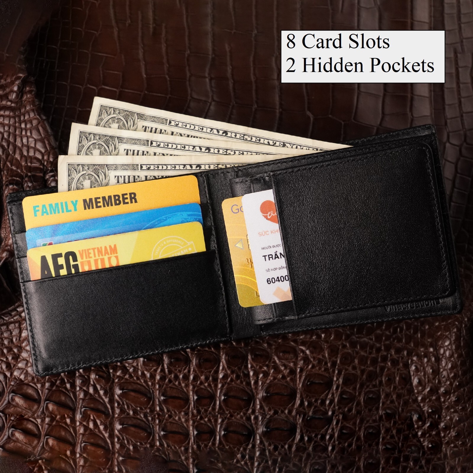 Luxury Genuine Crocodile Leather Wallet For Men Handmade Exotic Skin Bifold