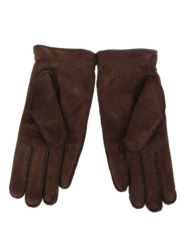 BRUNELLO CUCINELLI MEN’S COFFEE SUEDE PERFORATED GLOVES MSRP $1760