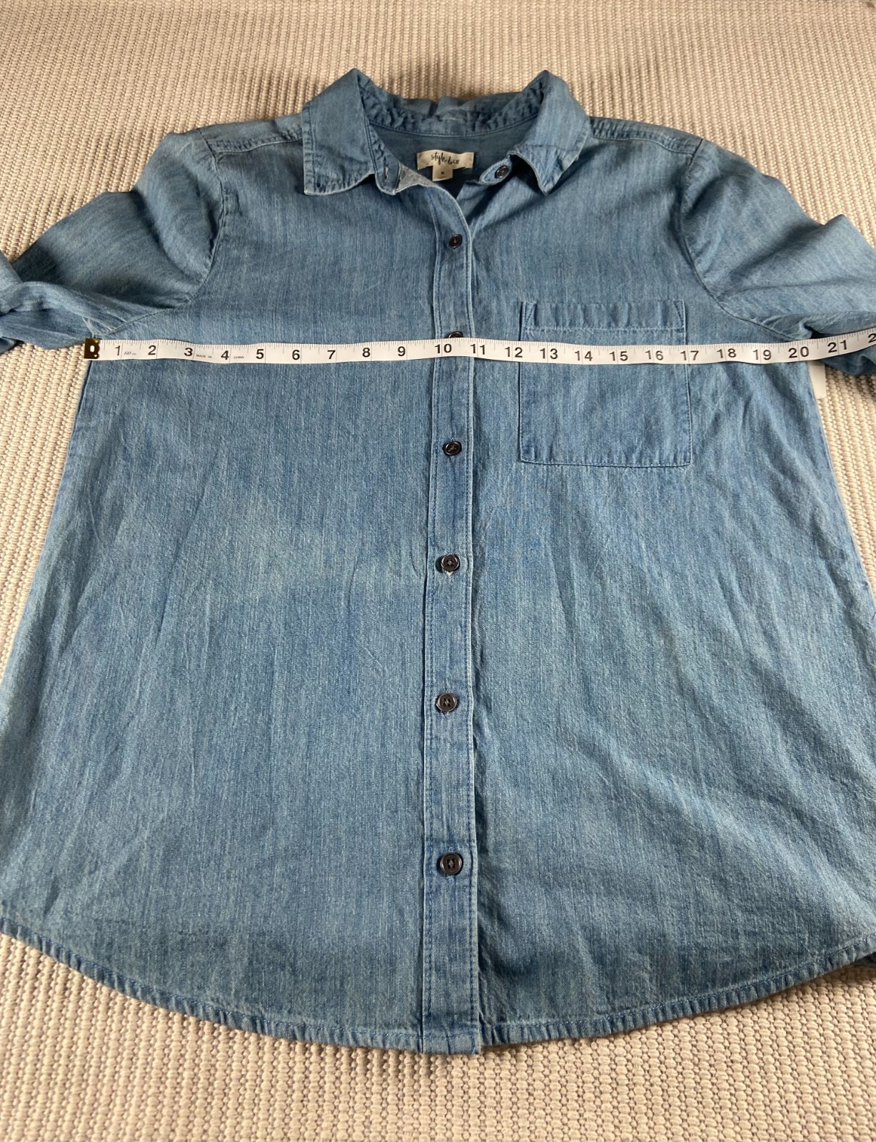 Style & Co Women’s 100% Cotton Chambray Button Down Shirt Blue Long Sleeve Mediu