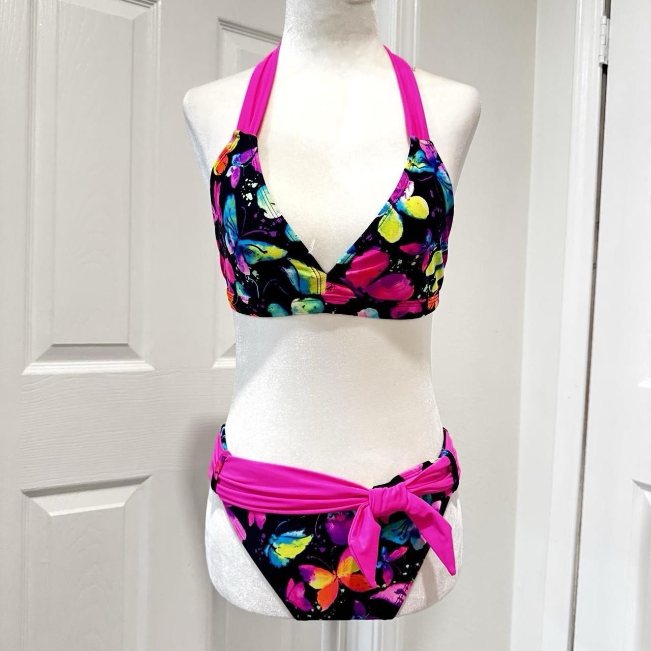 Angel Beach Teens 16 2pc Bikini Set Halter Triangle Top Bikini Bottom Pink