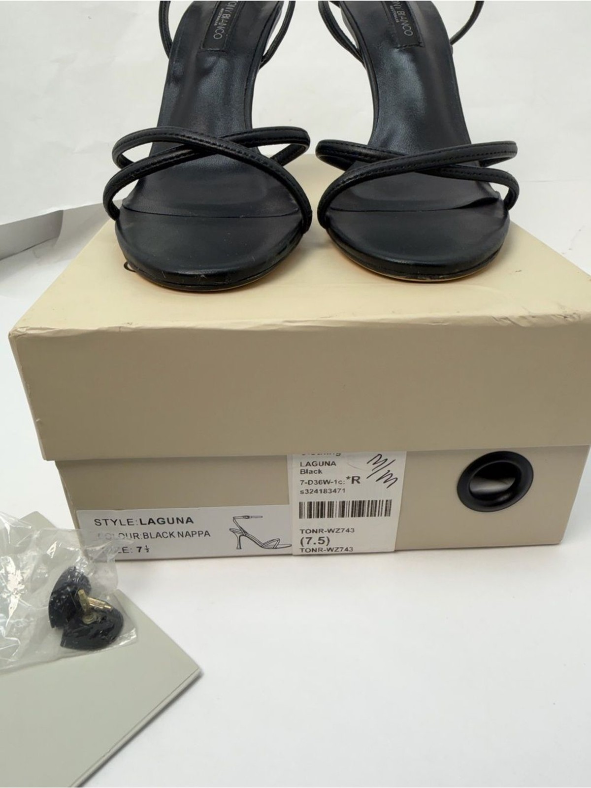 Tony Bianco Laguna Sandal in Black leather mid high heel ankle strap open toe