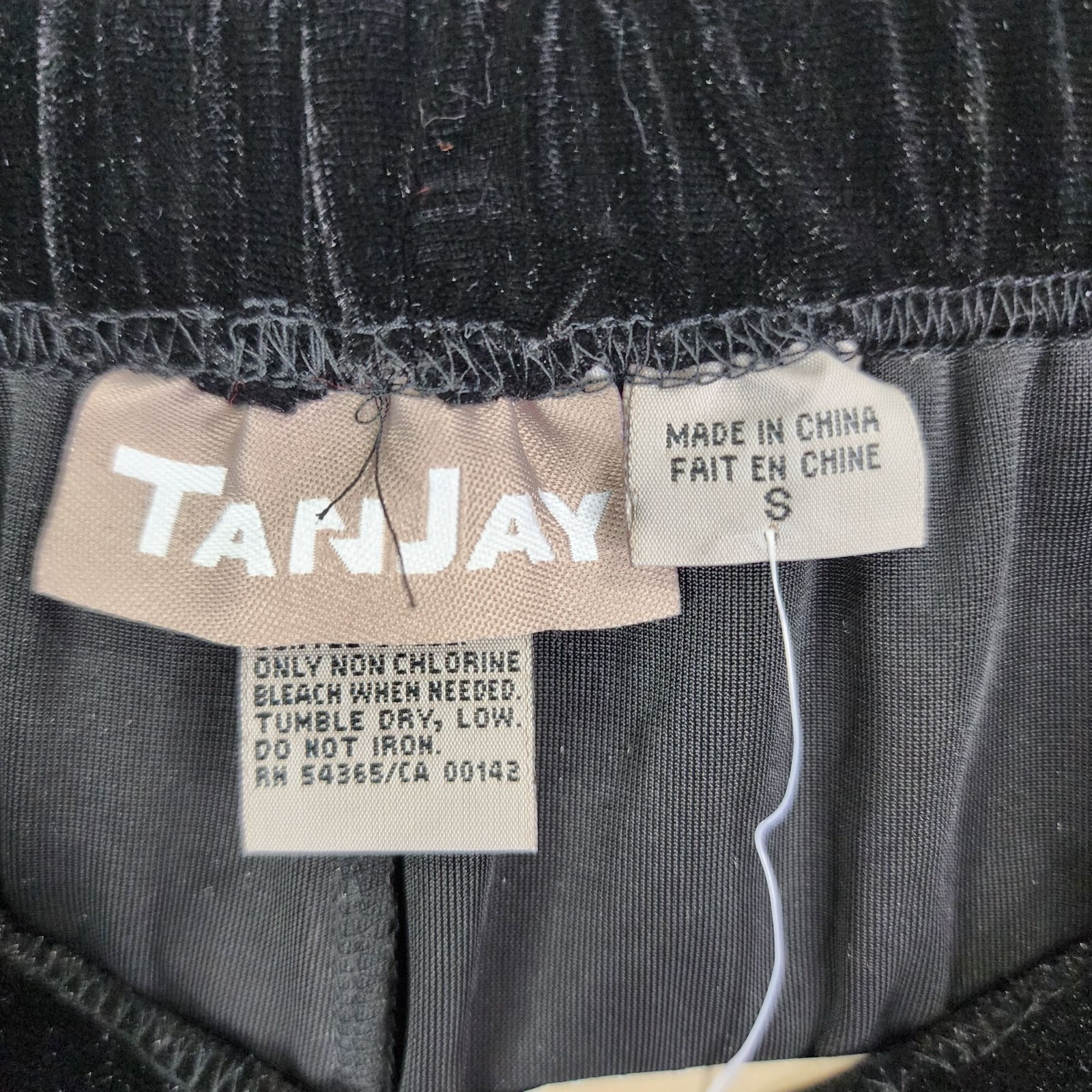 Womens TanJay Black Velour Velvet Pants Polyester Spandex Blend Stretch Size S