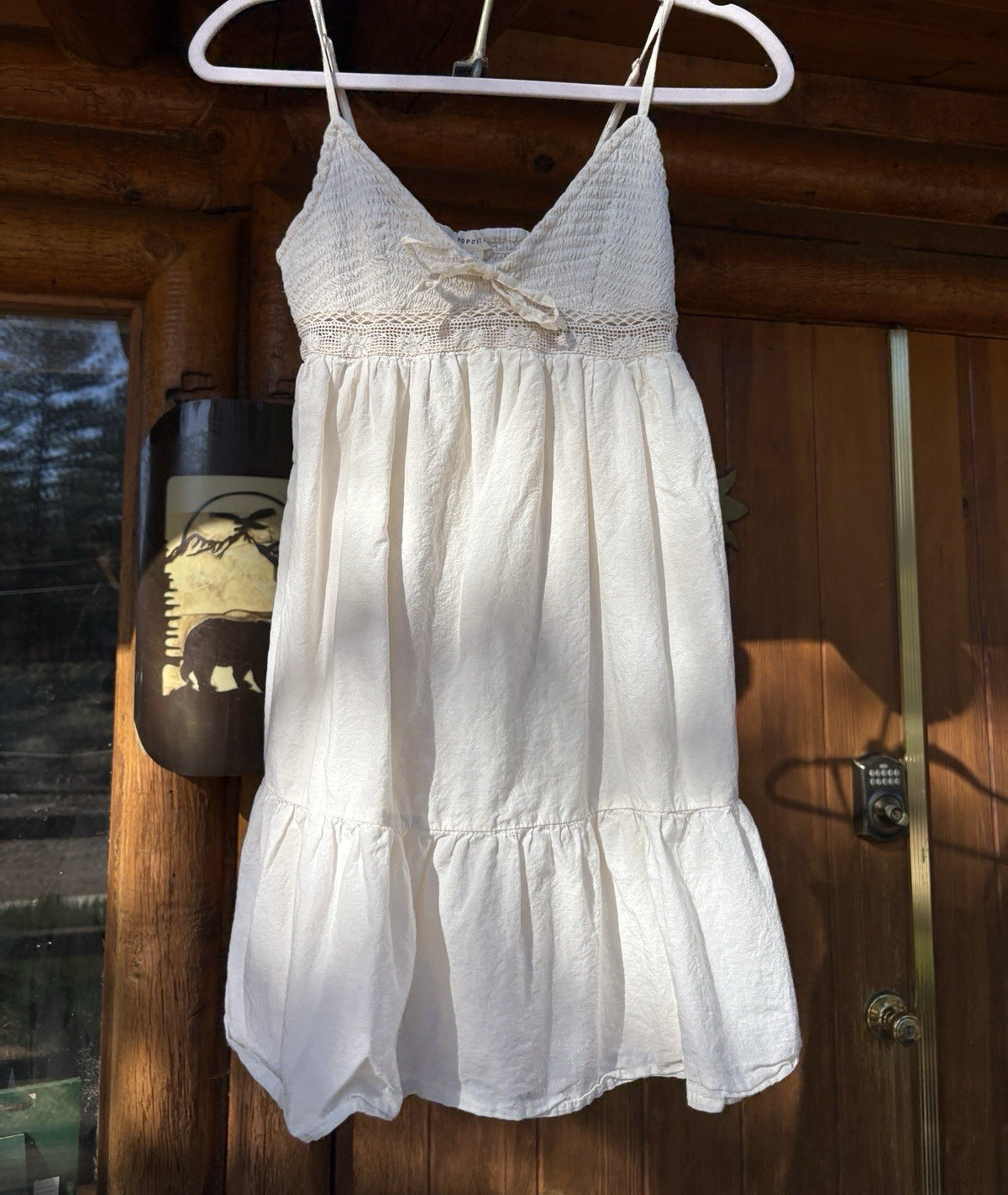 Aeropostale White V-Neck Crochet Sundress Lined Tie Front Bow Cotton S