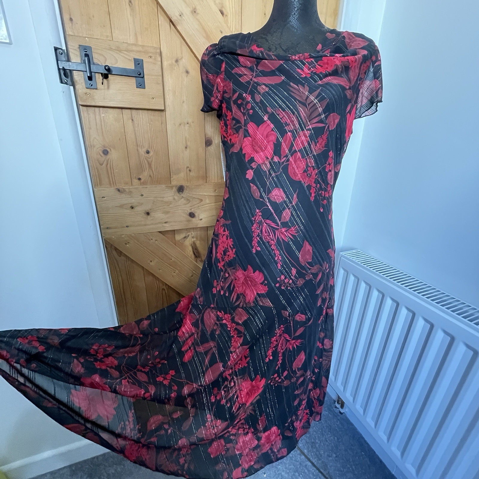 ANNA ROSE UK 14 Whimsy Goth Ladies Long Floral Slip Dress Cowl Neck BNWT RRP £65