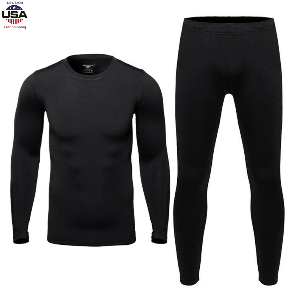 Winter Men Woman Skiing Ultra-Soft Fleece Thermal Top Bottom Long Johns Pant Set
