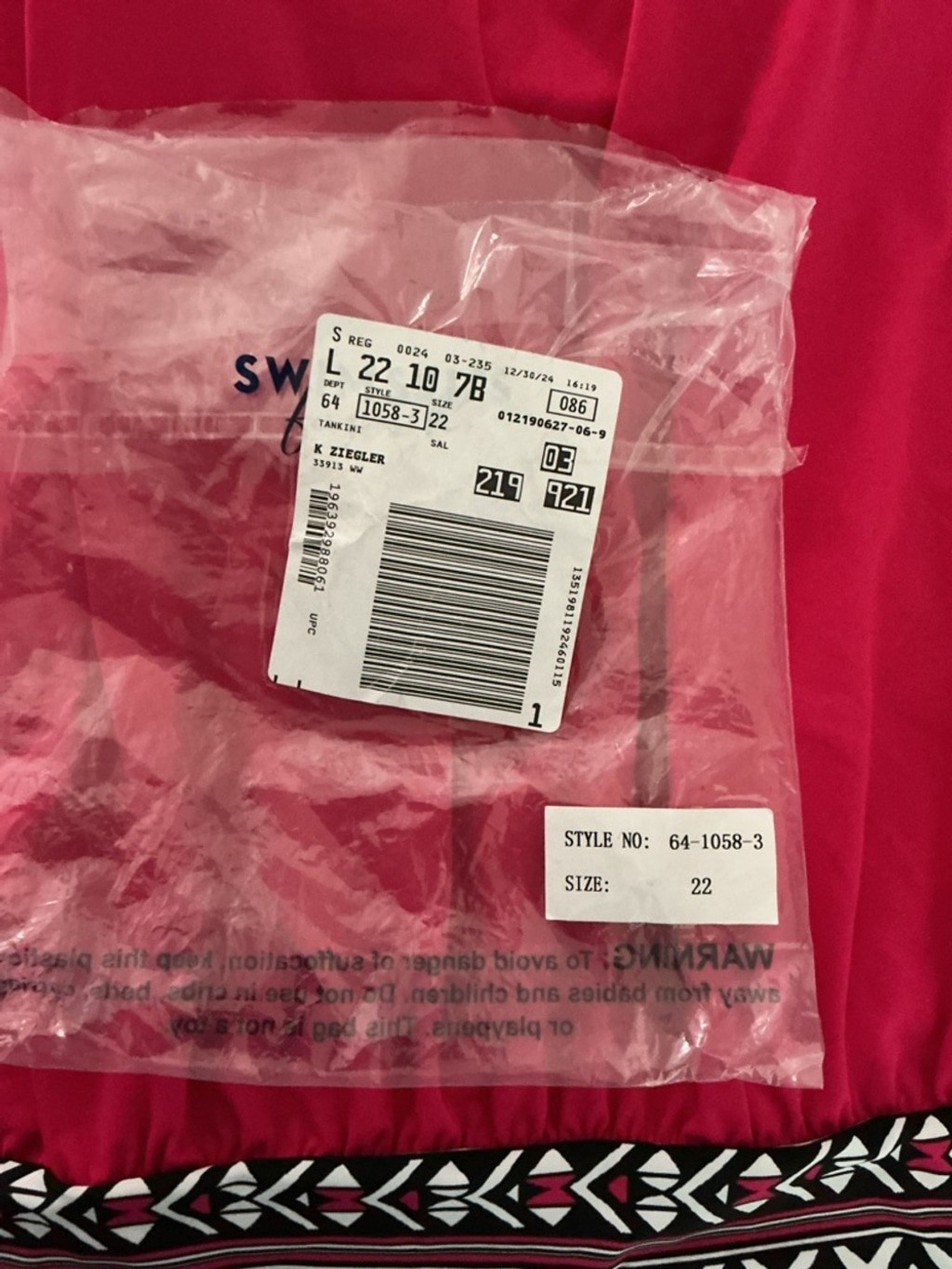 Swimsuits For All Pink Tankini Top Size 22 Adjustable Straps Built-In Bra