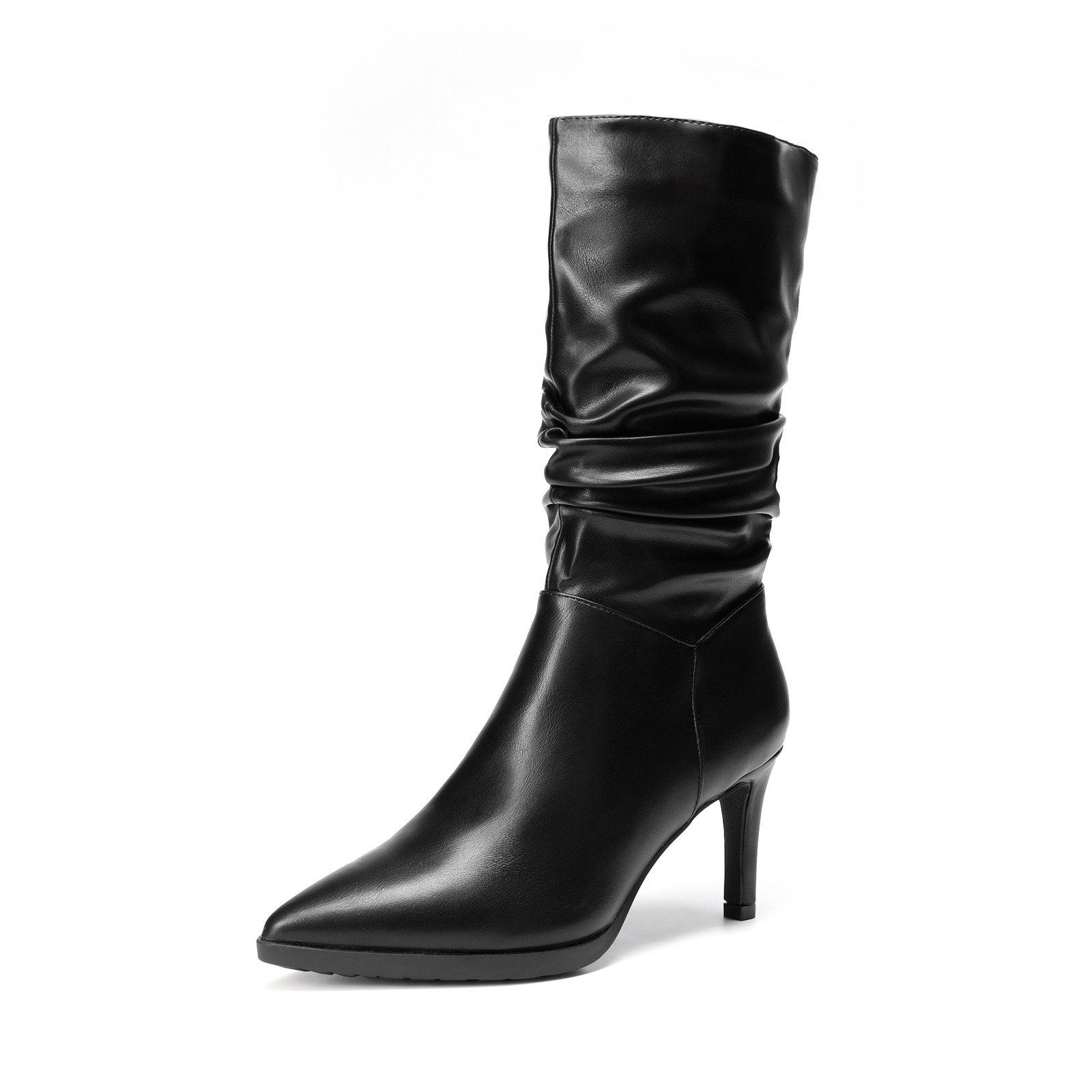 Dream Pairs Women Mid Calf Boots High Stilettos Heel Pointed Toe Zip Up Boots