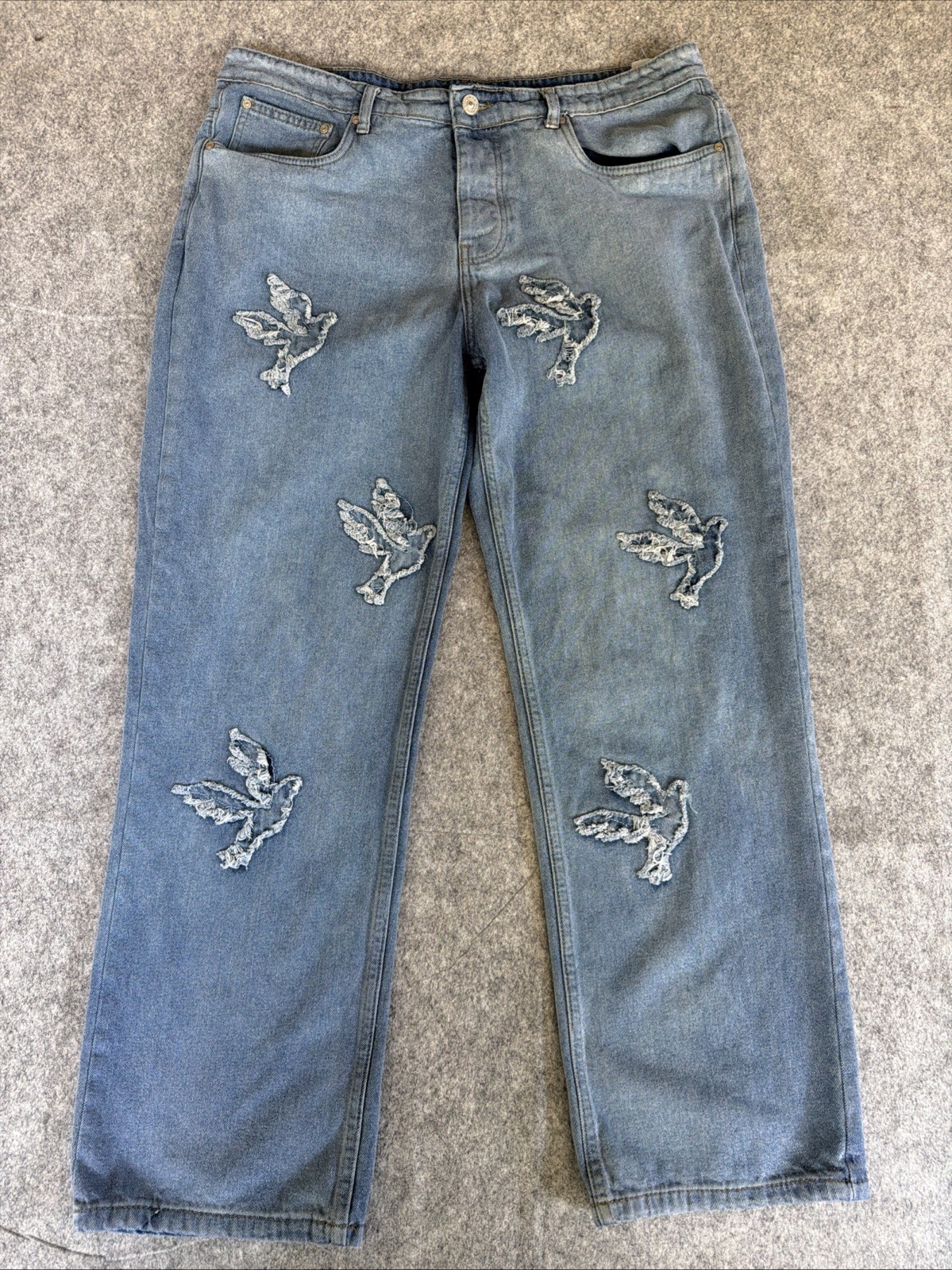 Man BoohooMan Jeans Men38 x 31 Blue Denim Distressed Doves Regular Fit