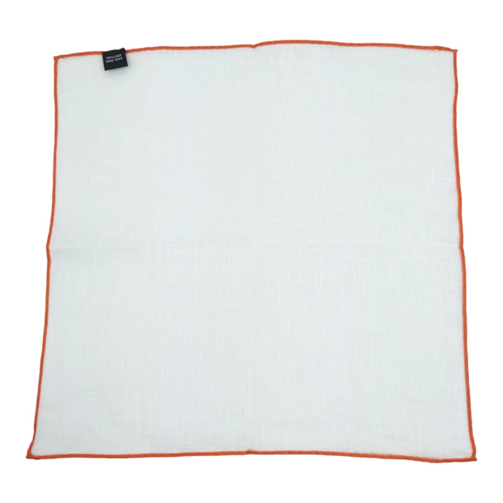 Mens White 100 Linen Pocket Square Burnt Orange Border Hanky Handkerchief 13×13″