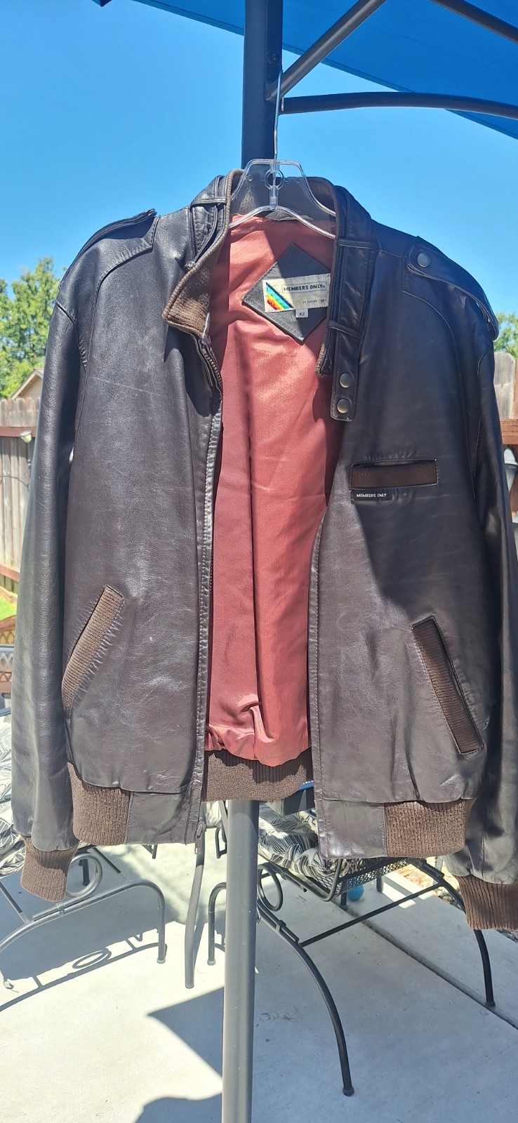 Vintage Members Only Brown Leather Bomber Jacket Racer Style Size 42