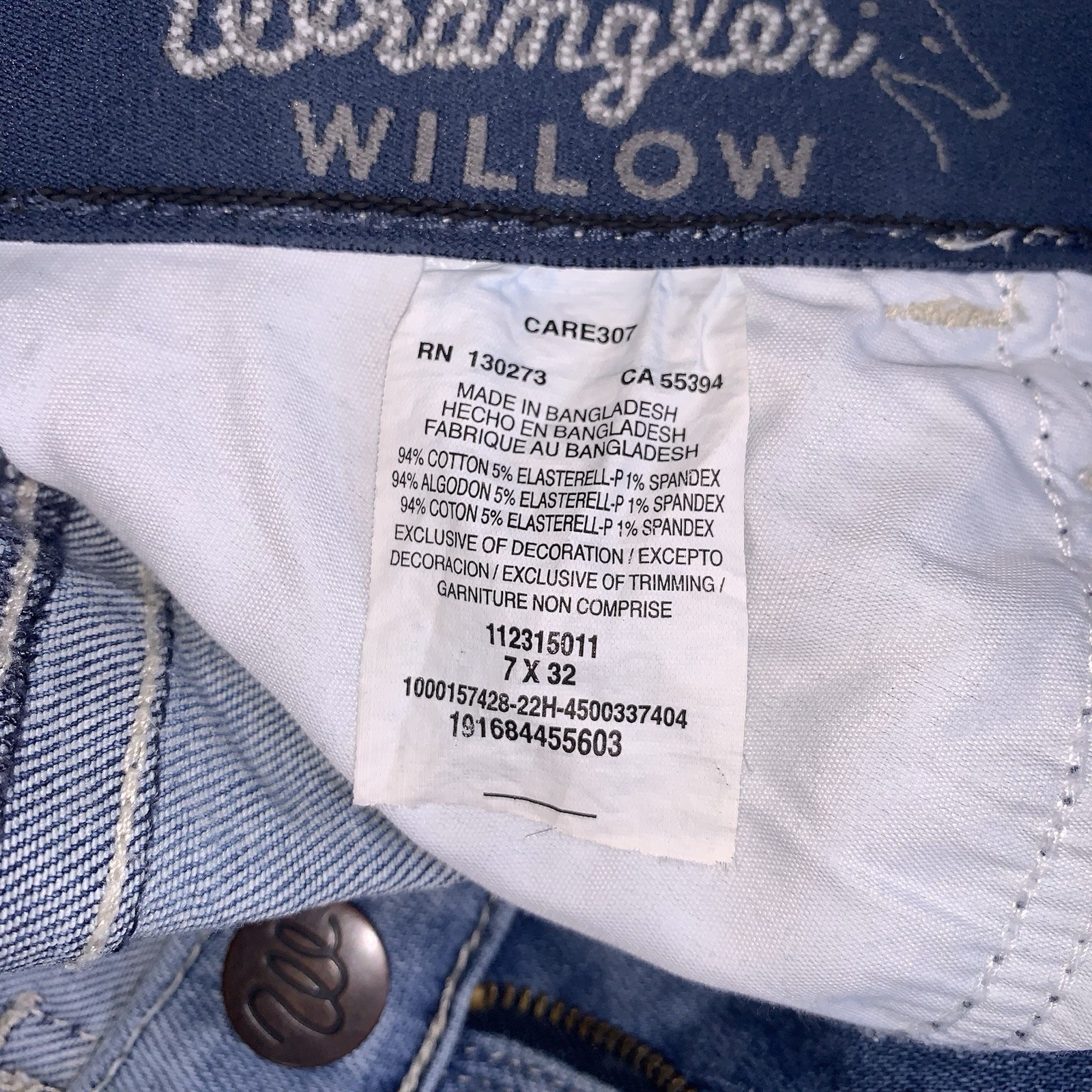 Wrangler Willow Jeans Womens 7×32 Blue Denim Ultimate Riding Bootcut Stretch