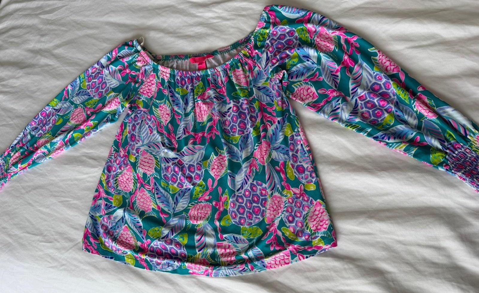 Lilly Pulitzer Lana Top Small Maldives Green Turtle Wave Off Shoulder
