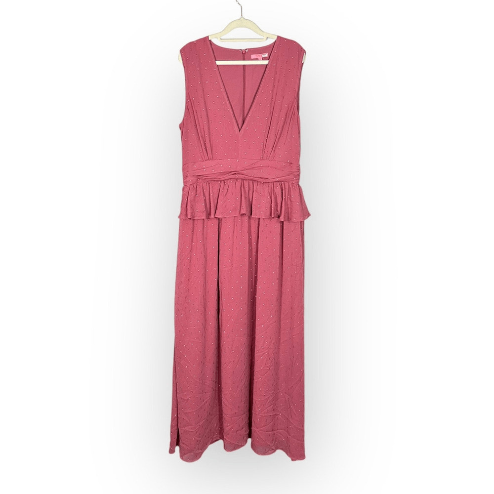 LDT Maxi Gown Women’s 4 Pink Rose Sleeveless V-Neck Peplum Waist A-Line RTR
