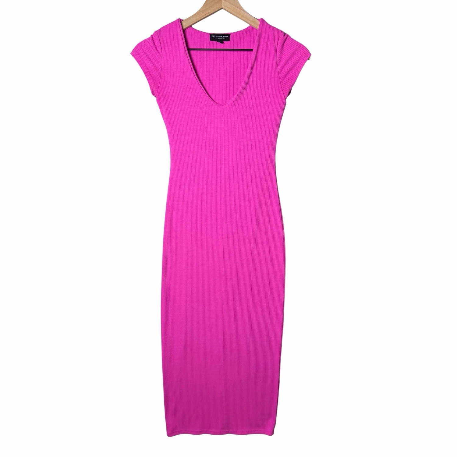 See You Monday Fushia Pink Bodycon Midi Dress Womens Size S
