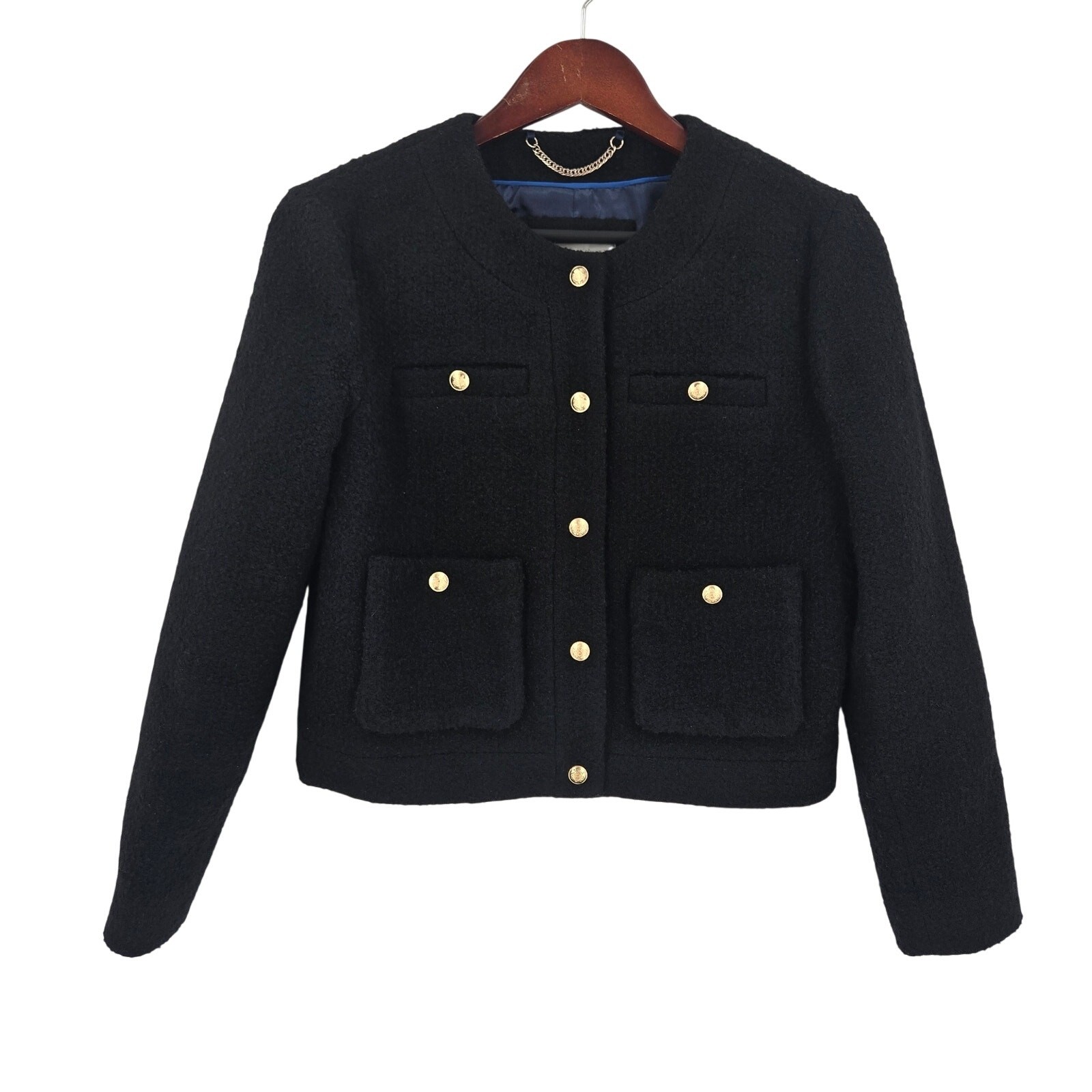 J. Crew Collection jacket womens size 4 black gold buttons Mario Bellucci Italy