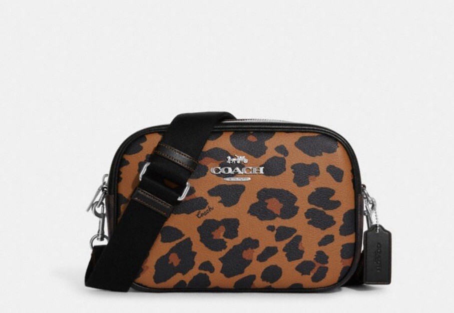 NWT COACH Jamie Camera Bag With Leopard Print Leather Light Saddle/Black CC759