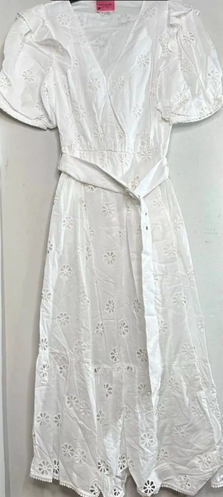NWT Kate Spade New York Womens Dress Fresh White 8 Clover Ruffled Eyelet Belted